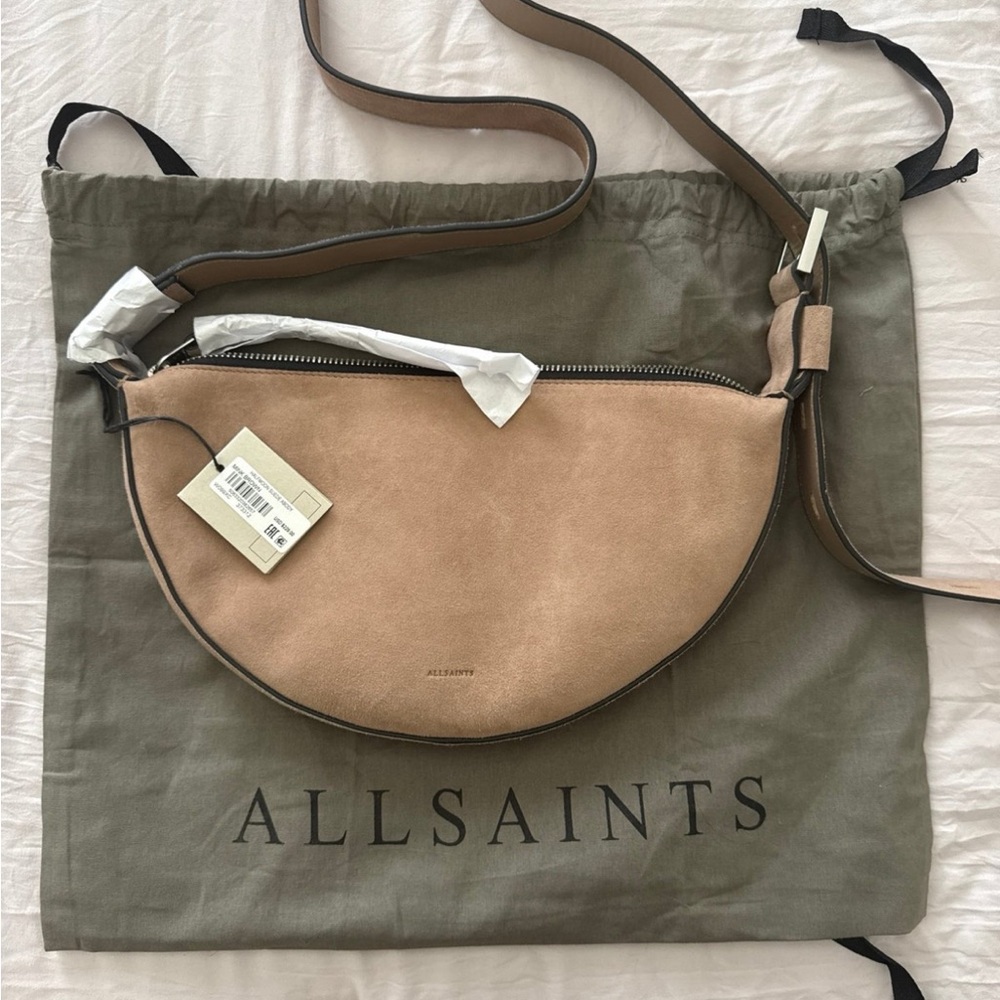 AllSaints Half Moon Suede Crossbody Bag